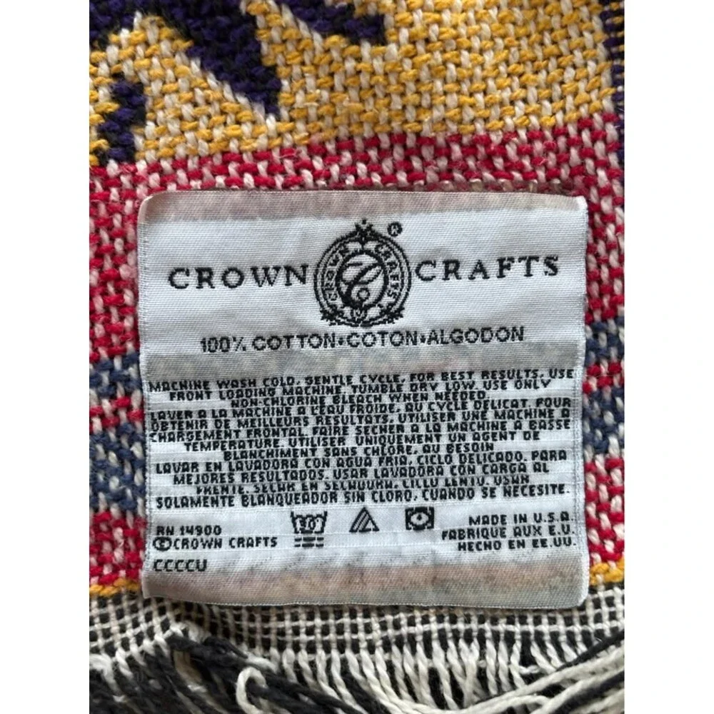 Vintage Crown Crafts Angel Tapestry Blanket - 90s Whimsigoth Cottagecore Fringe